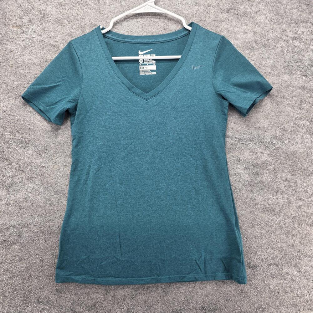 Nike Dri-FIT T-Shirt Womens S Green V-Neck Moisture Wicking Tagless Athletic